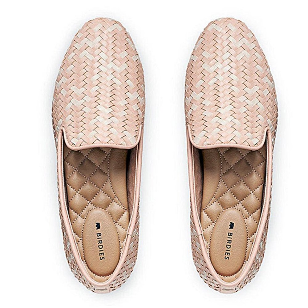 Birdies Starling woven "leather" loafer flats pink white weave intrecciato 7.5